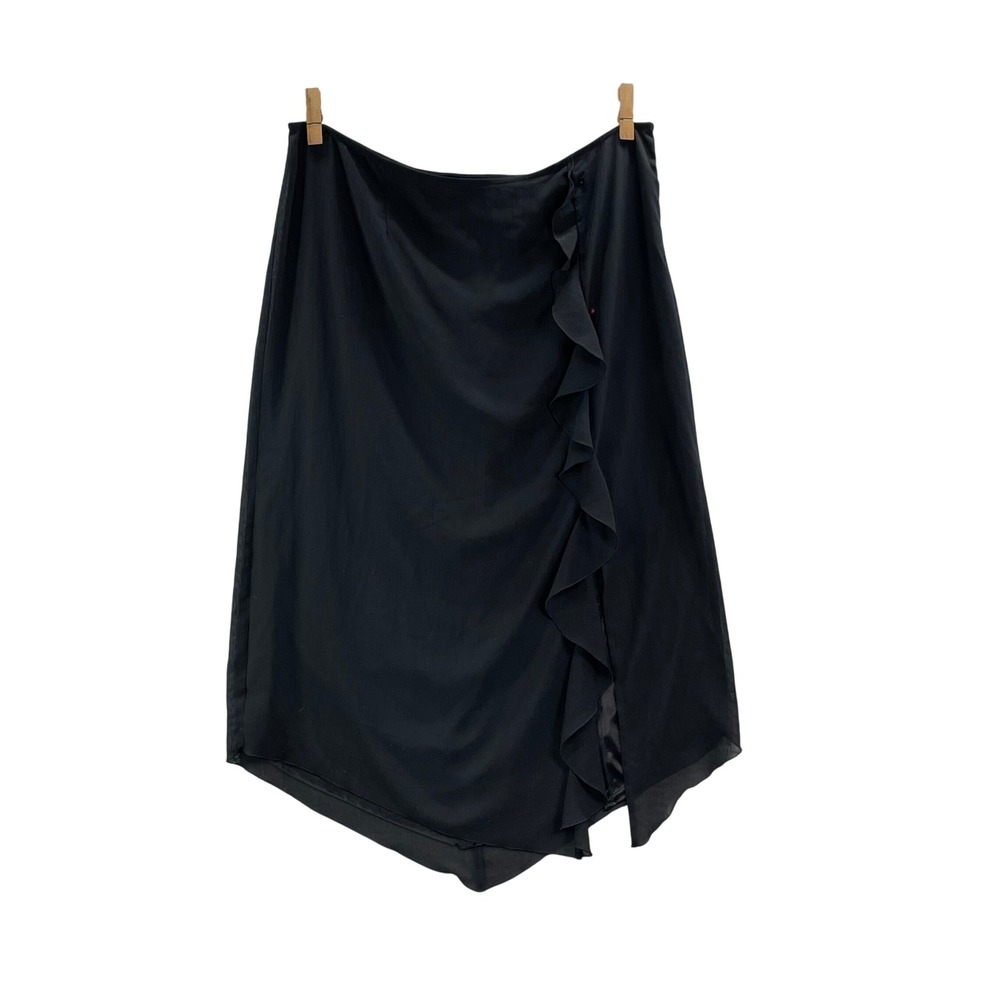 Venezia Jeans Skirt Womens 20 Black Ruffle Handkerchief Hem Midi Chiffon Lined
